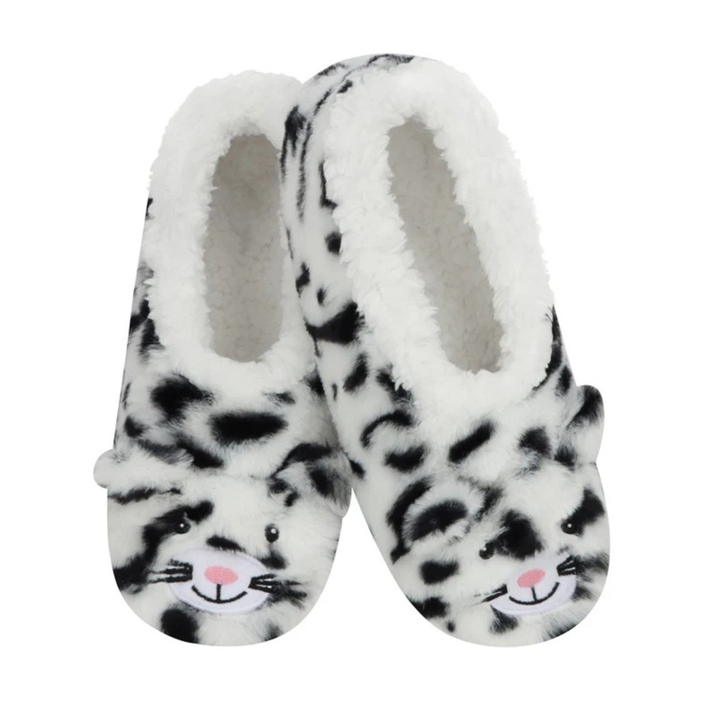Snoozies Womens Snow Leopard Animal Sherpa Lined Anti Skid Slippers 9/10 NWT